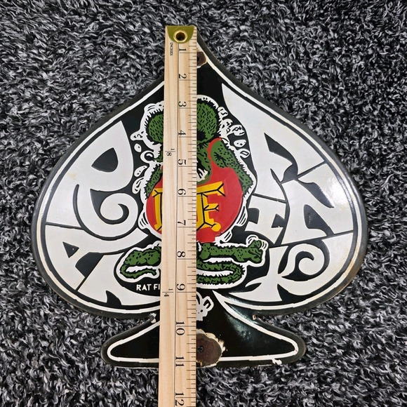 Vintage Rat Fink Porcelain Sign Ed‎ Roth Hot Rod Ace Of Spades Design Gas/Oil - Picture 6 of 12